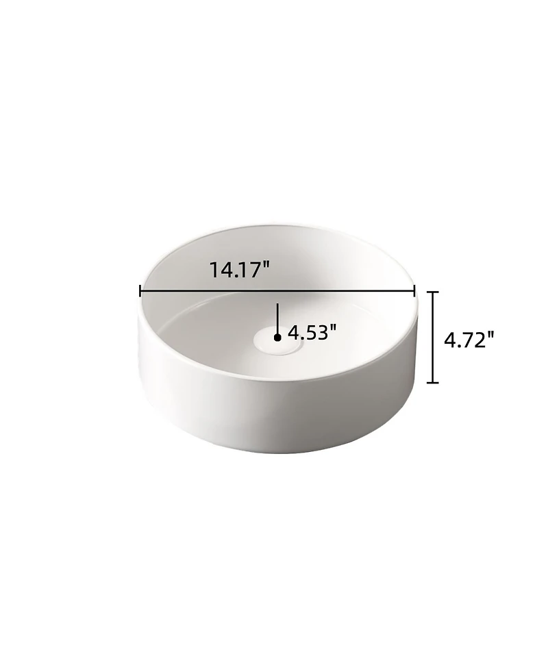Busdays 14 Inch Round Vessel Ceramic Bathroom Sink Basin Without Faucet or Cabine