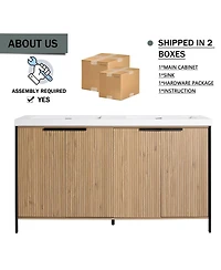 Sillysis 59 Inch Double Sink Bathroom Vanity with Resin Top, Soft Close Doors, Adjustable Shelf, Plywood Cabinet for Modern Bathrooms