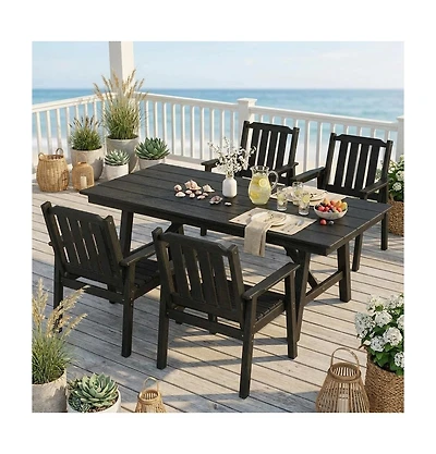 homfan Wide Seat Outdoor Patio Dining Chairs Set, All-Weather Hdpe With Back, Waterproof, Sturdy For Deck, Backyard, Poolside.