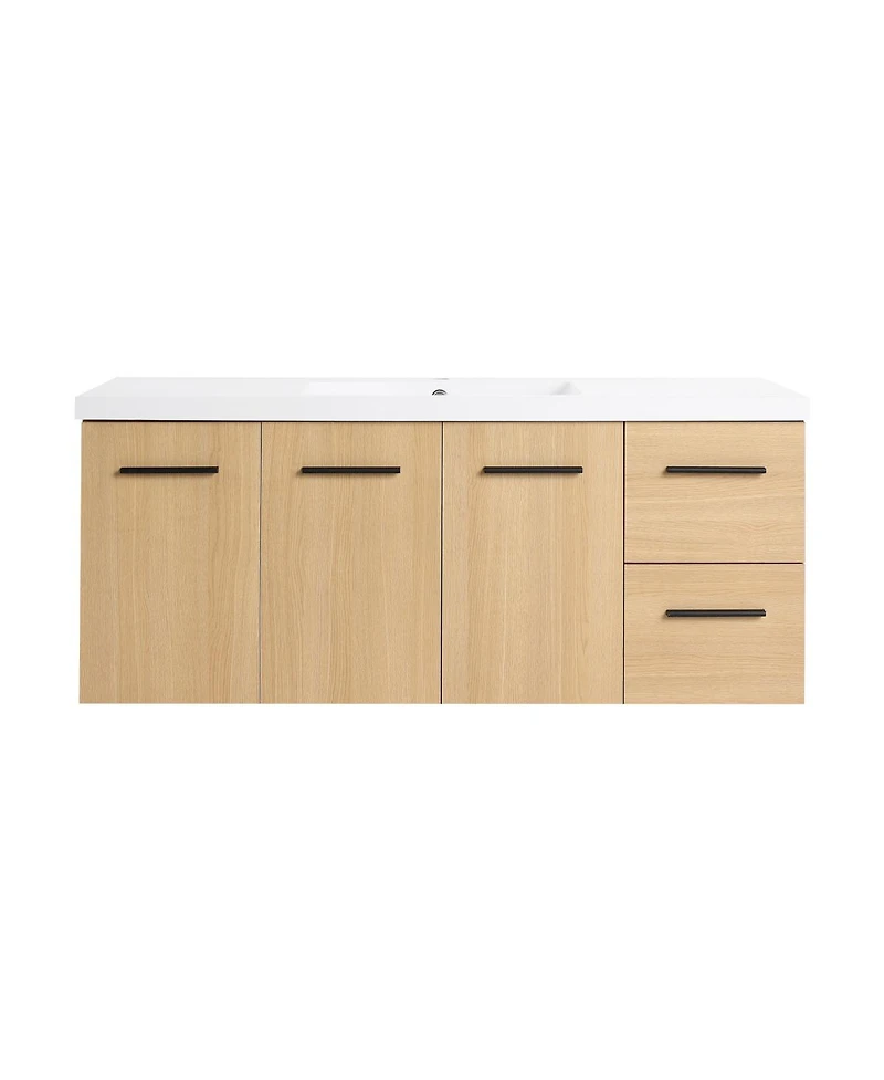 Sillysis 48 Inch Wall Mounted Bathroom Vanity with Resin Sink, 3 Doors 2 Drawers, Modular Storage for Modern Bathrooms