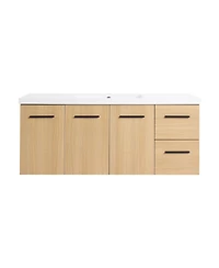 Sillysis 48 Inch Wall Mounted Bathroom Vanity with Resin Sink, 3 Doors 2 Drawers, Modular Storage for Modern Bathrooms