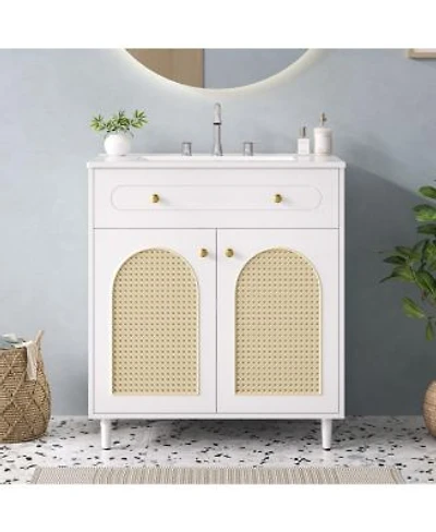 Thirtypeachy 30 Modern Mdf Bathroom Vanity Set With Top Sink 2 Drawers Tip Out Drawer Door Organizer Soft Close