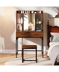 Volenca Vanity Desk with Storage Drawers, Charging Station, and Stool