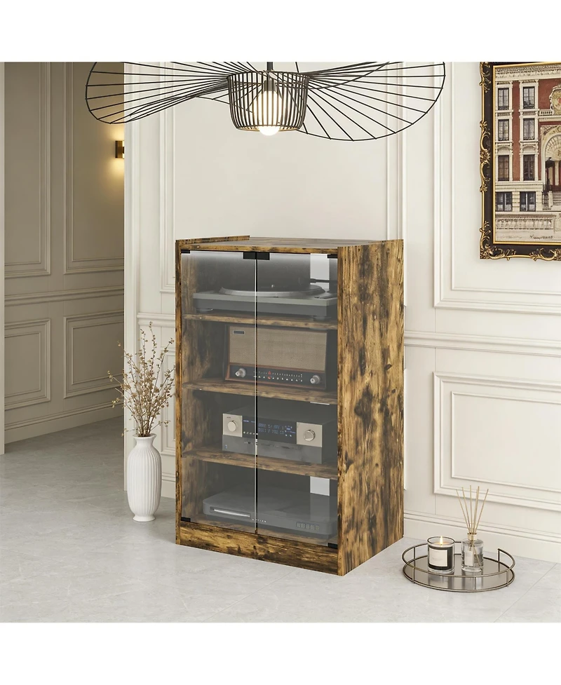 Clihome 4-Tier Media Storage Cabinet, Audio Rack with Tempered Glass Doors - Adjustable Shelves