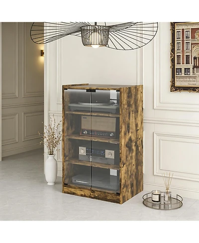 Clihome 4-Tier Media Storage Cabinet, Audio Rack with Tempered Glass Doors - Adjustable Shelves