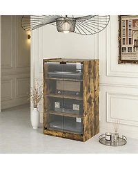 Clihome 4-Tier Media Storage Cabinet, Audio Rack with Tempered Glass Doors - Adjustable Shelves