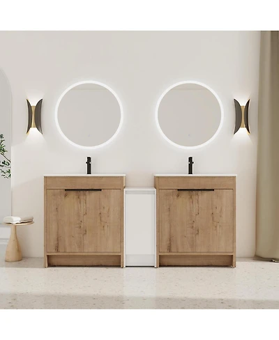 Sillysis Inch Freestanding Double Bathroom Vanity Set with Ceramic Sinks, Plywood Cabinets