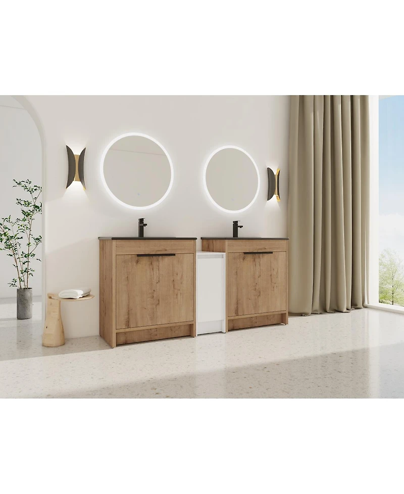 Sillysis Inch Freestanding Double Bathroom Vanity Set with Ceramic Sinks, Plywood Cabinets