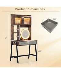 Volenca Vanity Desk with Rotatable Mirror, 3-Color Lights, and Charging Station