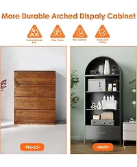 Boyel Living Metal Arched Bookcase Cabinet with Drawer, Tall Bookshelf and Adjustable Shelves for Home Office