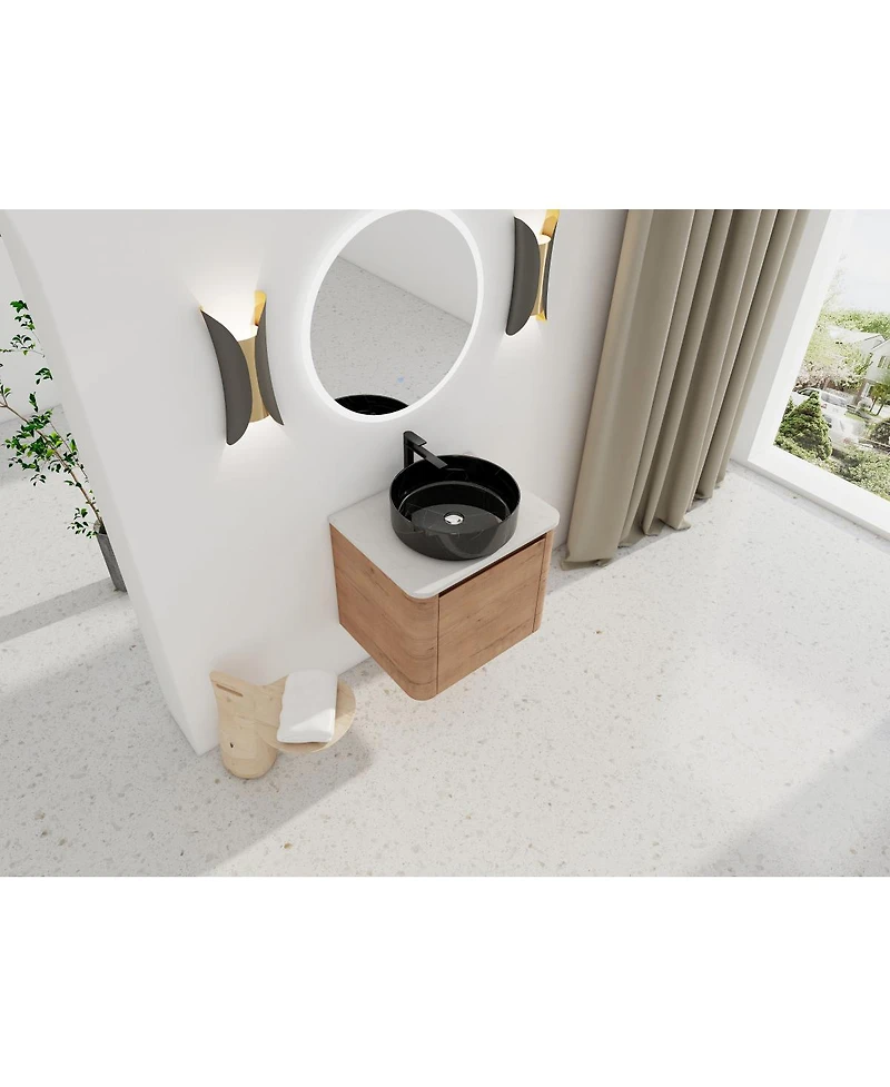 Sillysis 23.6 Inch Wall Mounted Modern Bathroom Vanity with Plywood Cabinet, Stone Countertop