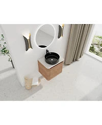 Sillysis 23.6 Inch Wall Mounted Modern Bathroom Vanity with Plywood Cabinet, Stone Countertop