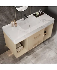Thirtypeachy 39.4" Modern Sintered Stone Floating Bathroom Vanity Set, Ceramic Sink Included, 2 Drawers And 2 Open Shelves