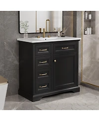 Sillysis 36 Inch Freestanding Bathroom Vanity with Ceramic Sink, 4 Soft Close Drawers, Adjustable Storage Shelf