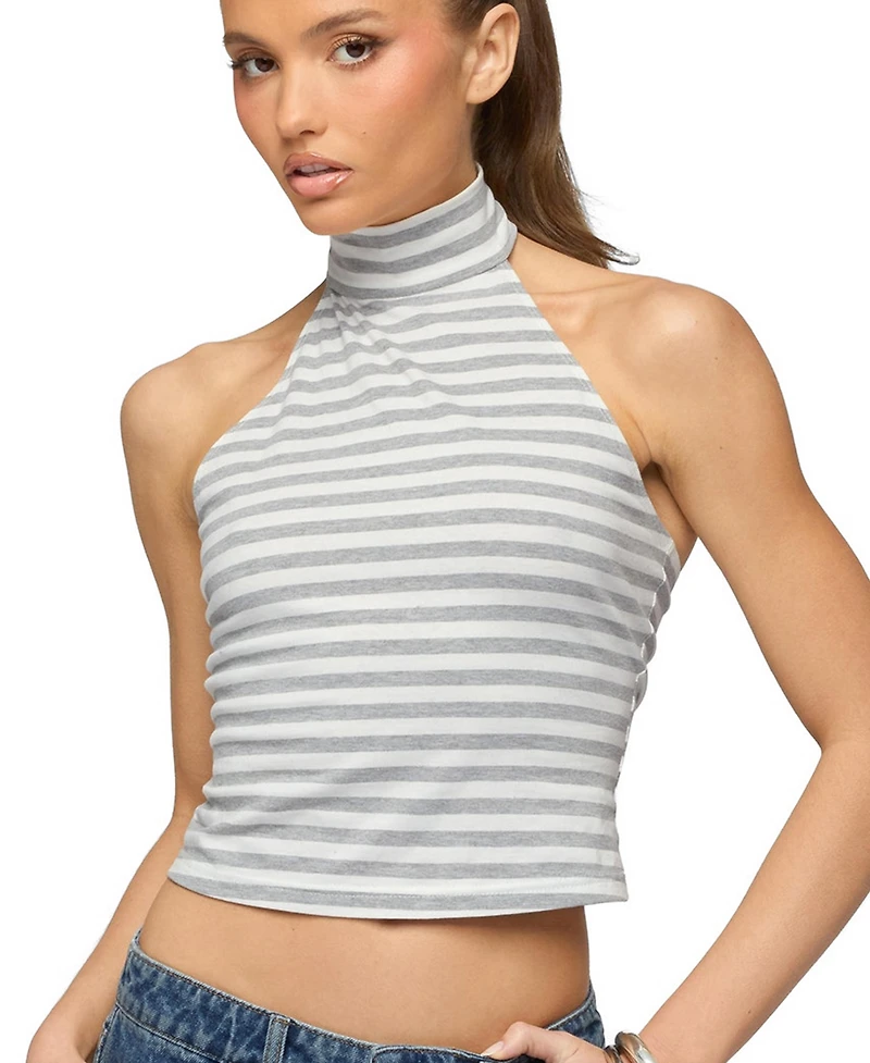 Edikted Women's Kay Striped High Neck Halter Top
