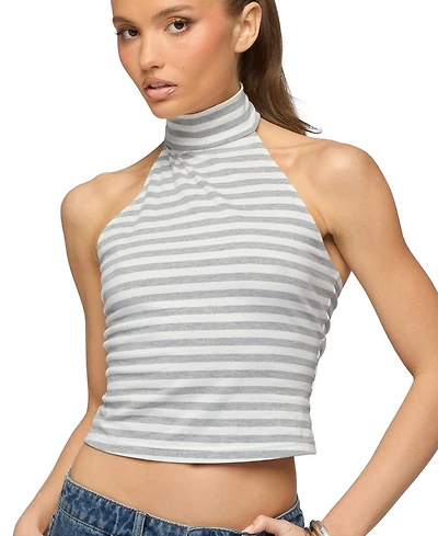 Edikted Women's Kay Striped High Neck Halter Top