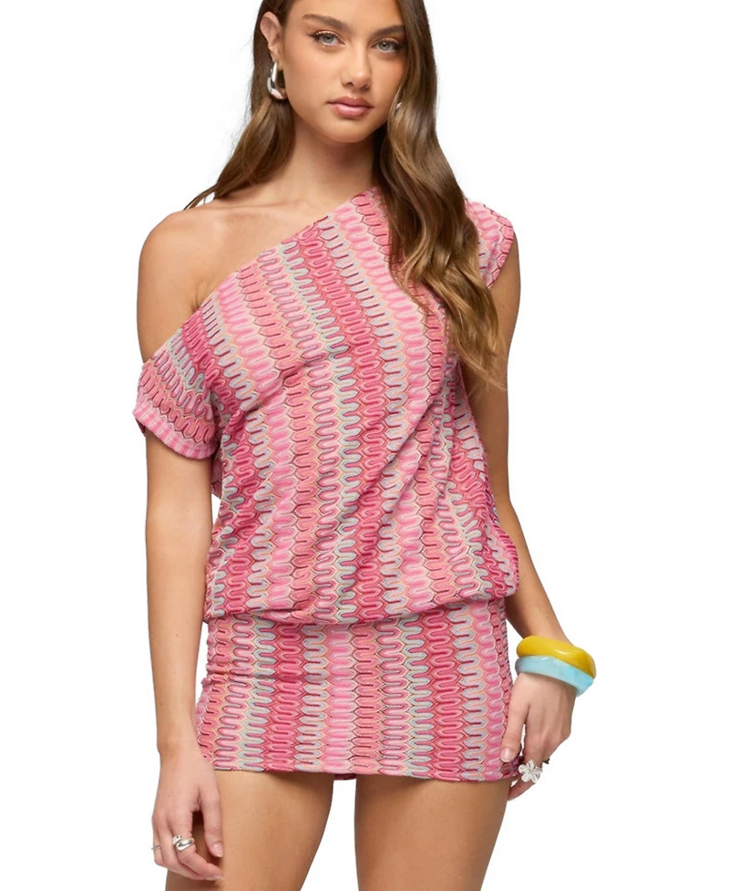 Edikted Women's Off Shoulder Zigzag Crochet Mini Dress