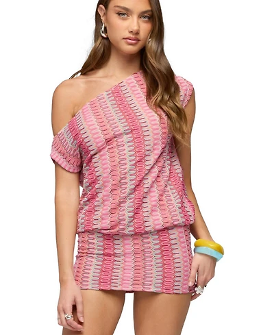 Edikted Women's Off Shoulder Zigzag Crochet Mini Dress