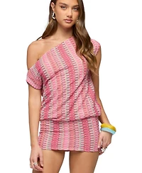 Edikted Women's Off Shoulder Zigzag Crochet Mini Dress