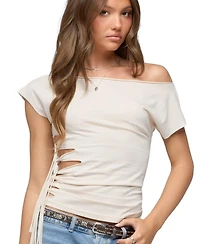 Edikted Women's Rosa Off Shoulder Cutout Tie Top