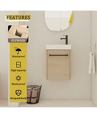 Sillysis 16 Inch Wall Mounted Bathroom Vanity with Ceramic Sink, Soft Close Door, Modern Floating Cabinet for Small Spaces