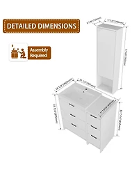 Sillysis 35.4 Inch Modern Bathroom Vanity with Resin Sink, Freestanding Storage Cabinet, Soft Close Drawers, Wall Cabinet