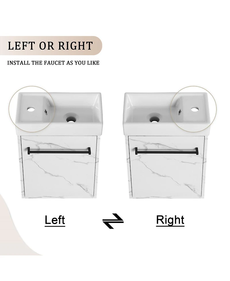 Sillysis 16 Inch Wall Mounted Bathroom Vanity with Ceramic Sink, Soft Close Door, Modern Floating Cabinet for Small Spaces