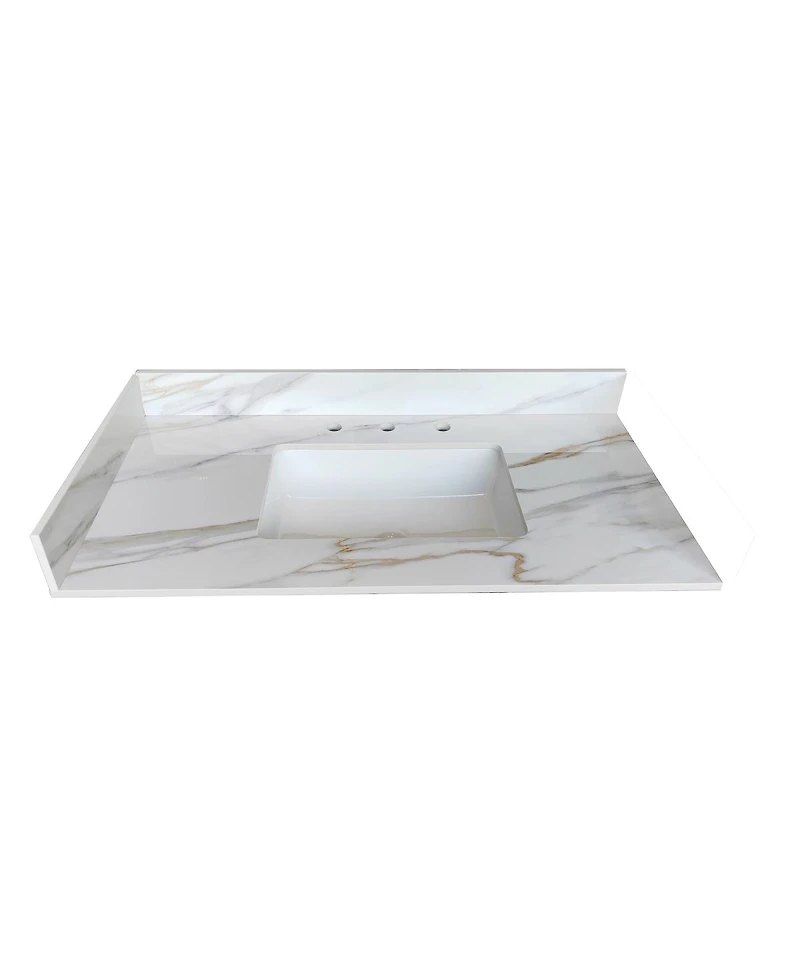 Sillysis Sintered Stone Bathroom Vanity Top with Ceramic Sink, Carrara Marble Look, 4" Backsplash, Water Stain and Scratch Resistant