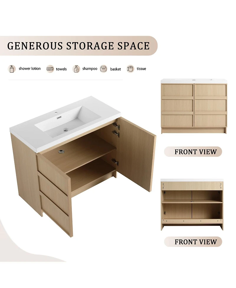 Sillysis Modern Bathroom Vanity with Resin Sink, Soft Close Doors, Adjustable Shelf, Water-Resistant Cabinet, 35/42/47 inch