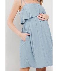 Hello Miz Women's Maternity Sleeveless Tie Shoulder Overlay Dress with Pockets