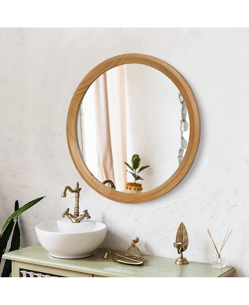 Laoties Round Bathroom Vanity Mirror with Natural Wood Frame for Bedroom, Entryway and Living Room