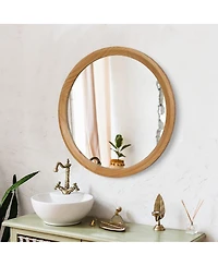 Laoties Round Bathroom Vanity Mirror with Natural Wood Frame for Bedroom, Entryway and Living Room