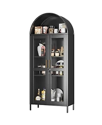 Boyel Living Metal Arched Display Cabinet with Lock, Glass Door Pantry Hutch and Bookshelf for Dining Room