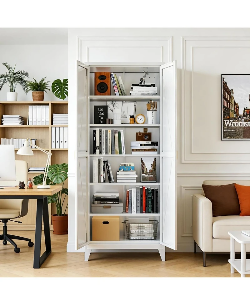 Boyel Living 75" Metal Pantry Cabinet with Doors and Shelves, Tall Kitchen Storage Organizer with Adjustable Shelves