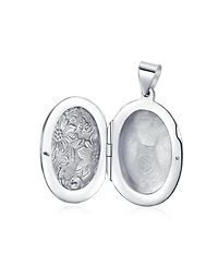 Bling Jewelry Oval Photo Keepsake Locket Necklace Floral Sunflower Embossed Design Oxidized .925 Sterling Silver