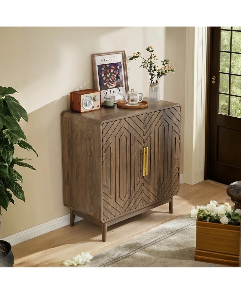 Boyel Living 31.5" Carved Sideboard Buffet Cabinet with Storage, 2-Door Accent Cabinet with Adjustable Shelves for Living Room, Kitchen and Entryway
