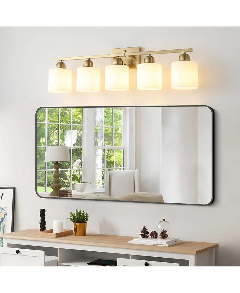 Midola 5-Light Modern Bathroom Vanity Light Fixture with Frosted Glass Shades for Wall Mount Over Mirror