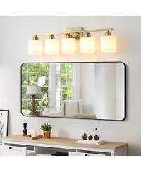 Midola 5-Light Modern Bathroom Vanity Light Fixture with Frosted Glass Shades for Wall Mount Over Mirror