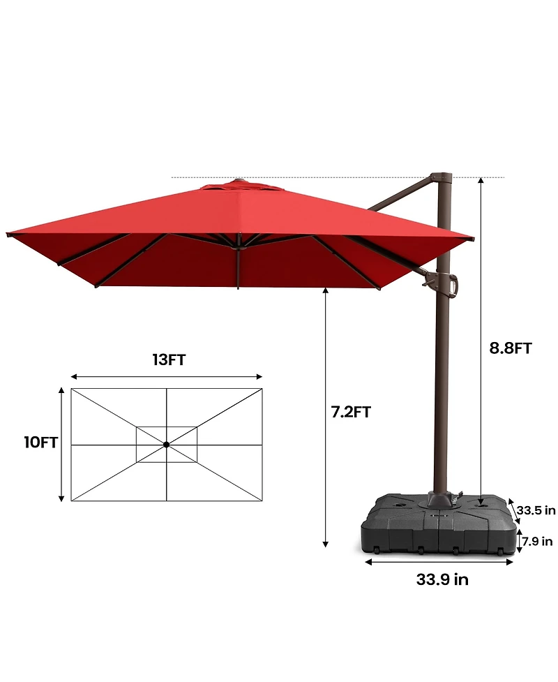 Pellebant Outdoor Patio 10X13Feet Aluminum Cantilever Umbrella with Wheel Base