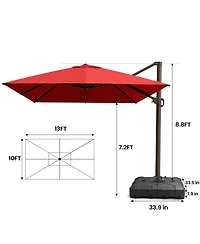 Pellebant Outdoor Patio 10X13Feet Aluminum Cantilever Umbrella with Wheel Base