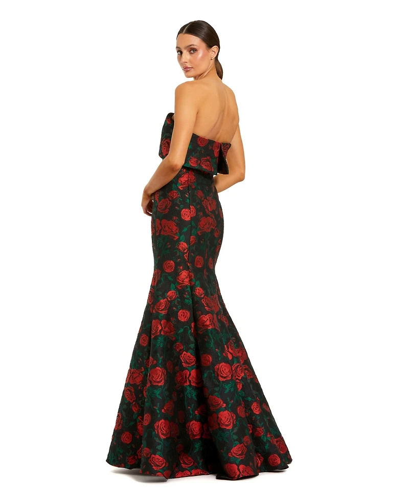 Mac Duggal Women's Strapless Floral Brocade Mermaid Gown
