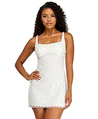 Alex & Sophia Juniors' Faux Pearl Mesh Bodycon Dress