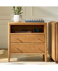 Hulala Home Sanctis Modern 2-Drawer 28"W Solid Wood End Table with Built-in Power Outlet