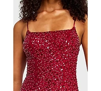 Alex & Sophia Juniors' Square Neck Bead Imitation Pearl Detail Sequin Dress