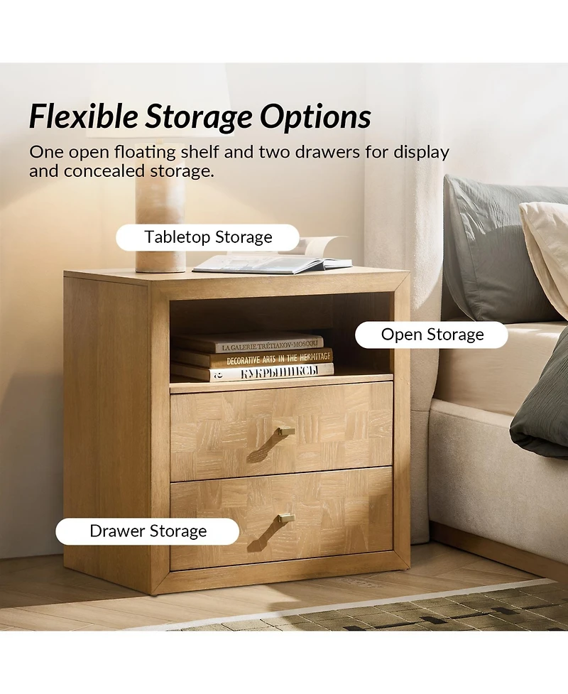 Hulala Home Nuala Modern 2-Drawer Solid Wood End Table with Built-In Charging Station