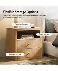 Hulala Home Nuala Modern 2-Drawer Solid Wood End Table with Built-In Charging Station