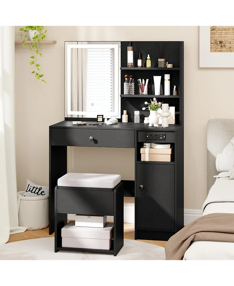 Slickblue Vanity Desk with Mirror and Led Lights for Bedroom