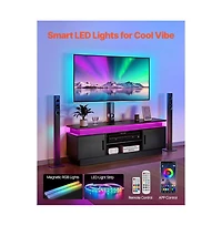 Sugift 60 in Tv Stand with Built-In Mount for 32-75 in TVs, 3-Tier Entertainment Center with Power Outlets and 16-Color LEDs