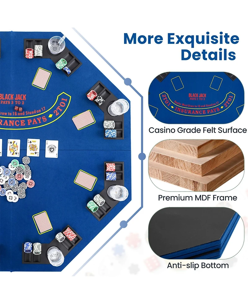 Sugift 48 Inch 8-Player Foldable Poker Table Top with Carrying Bag and Cup Holders