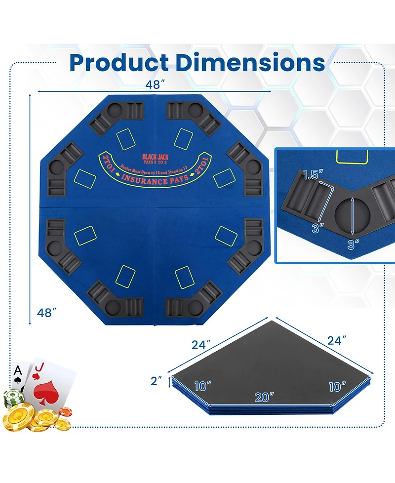 Sugift 48 Inch 8-Player Foldable Poker Table Top with Carrying Bag and Cup Holders